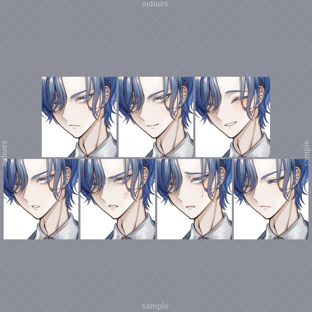 立ち絵136【表情7種】青髪,スーツ,男性