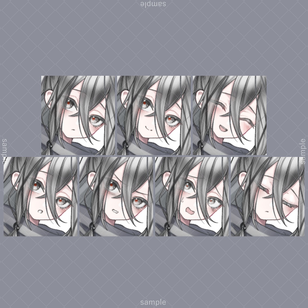 立ち絵139【表情7種+刀+お面】銀髪,忍者,中性