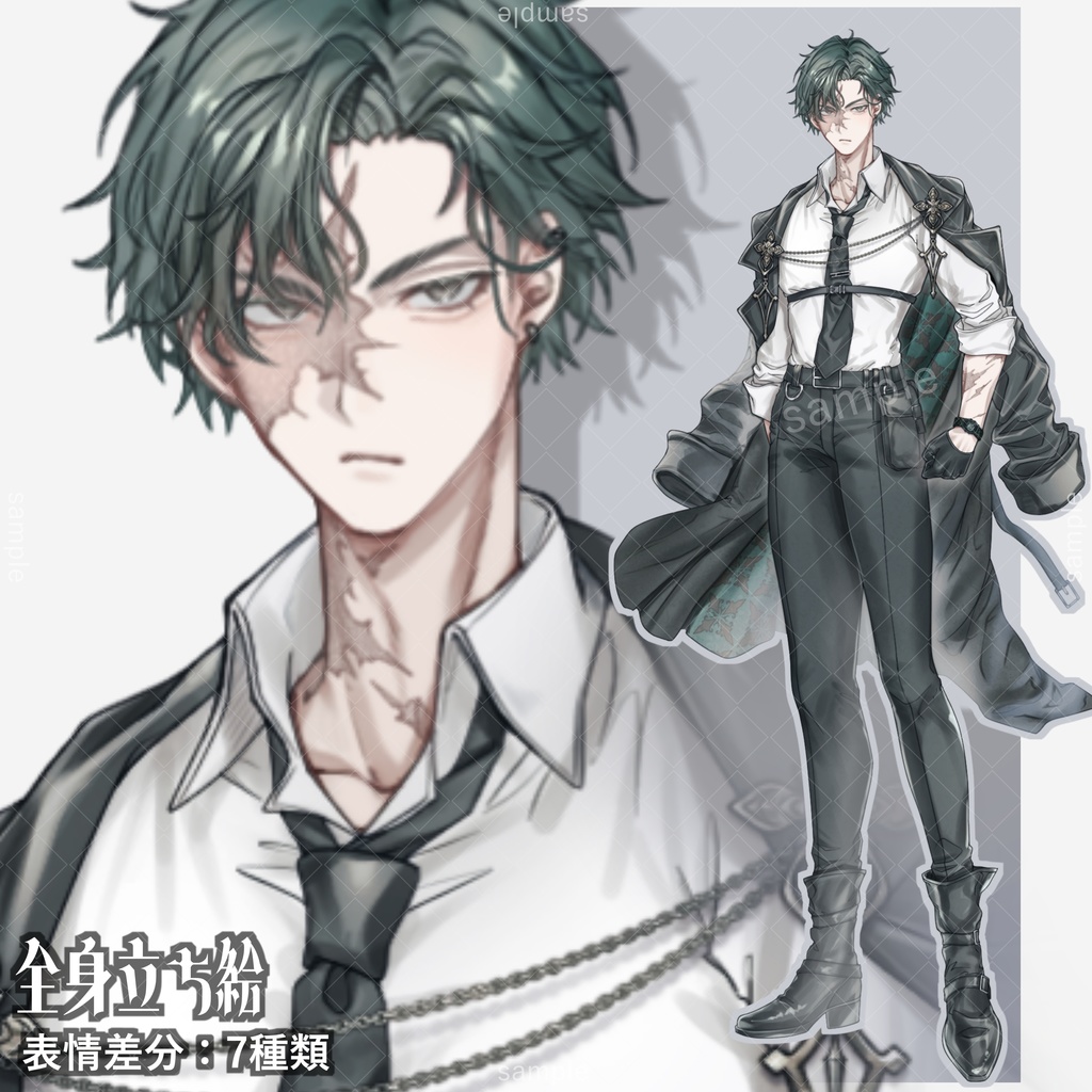 立ち絵165【表情7種】スーツ,傷跡,男性