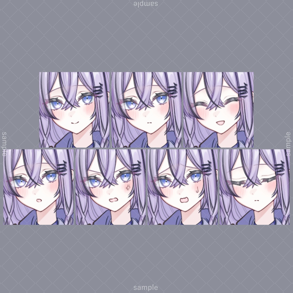 立ち絵185【表情7種+帽子+槍】紫髪,パーカー,女性
