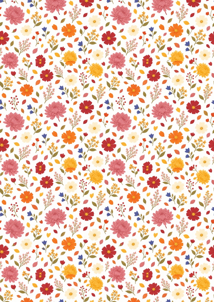 秋色フラワーデジタルペーパー PNG A4