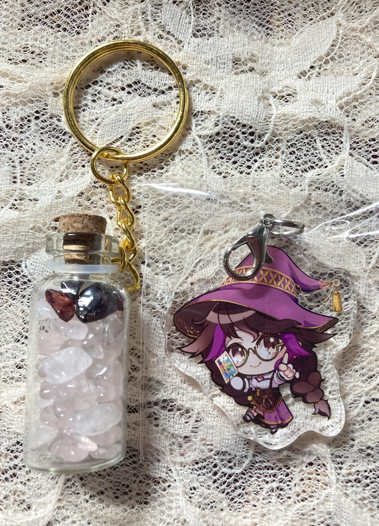 【ローズクォーツ＋ガーネット】チャーム＋パワーストーンキーホルダー