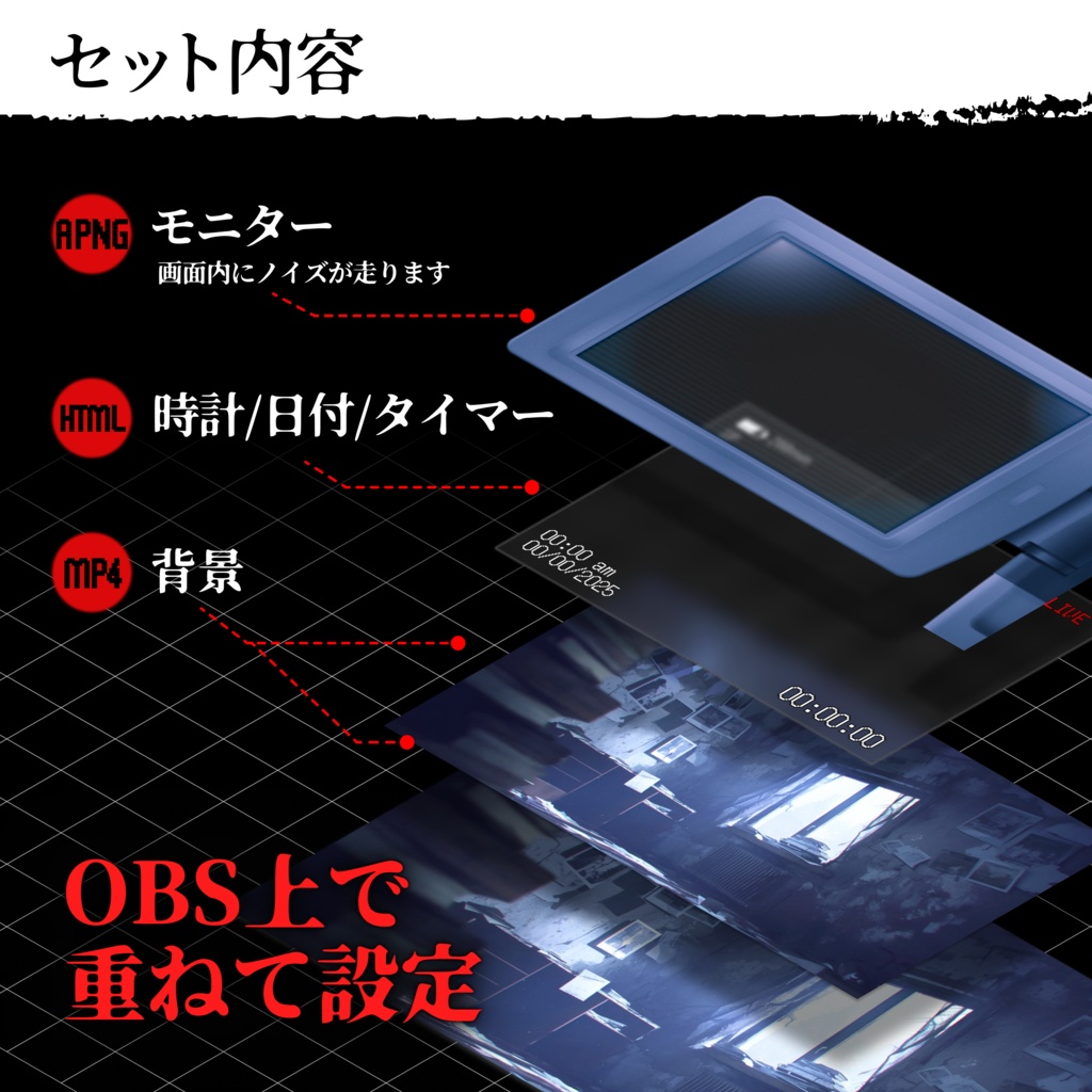 【動く!配信画面】ビデオカメラ撮影風 ホラーシリーズ【雑談配信画面】