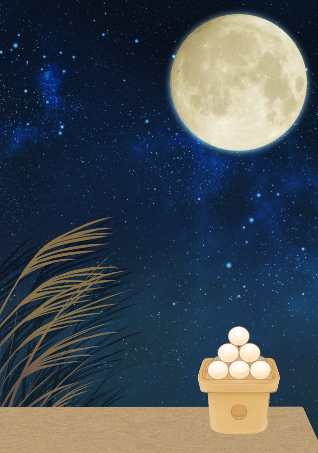 フリー素材 十五夜 お月見の背景 背景イラスト素材 Oftunlabo Booth