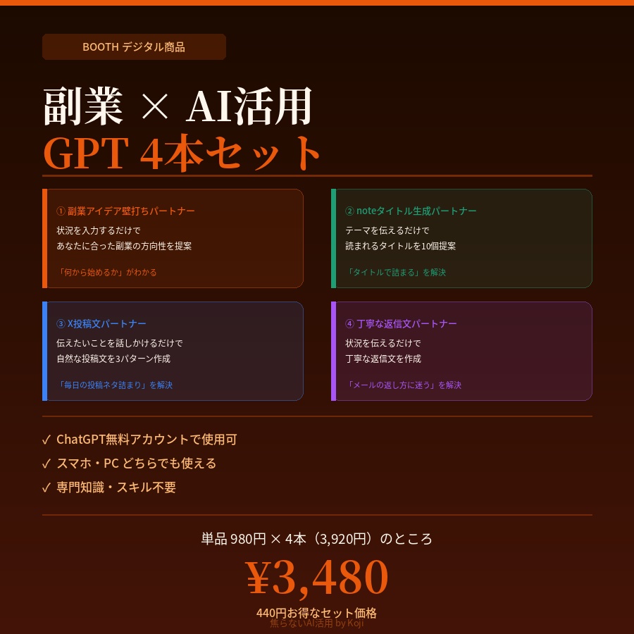 副業サポートGPT4本セット 