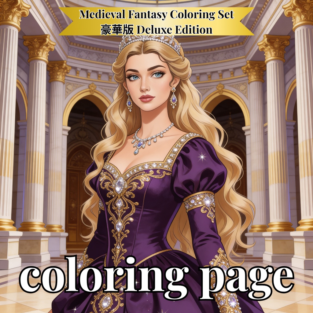 【豪華版】Medieval Fantasy Coloring Set 中世ファンタジー塗り絵（高解像度PDF＋デジタル用PNG特典付）