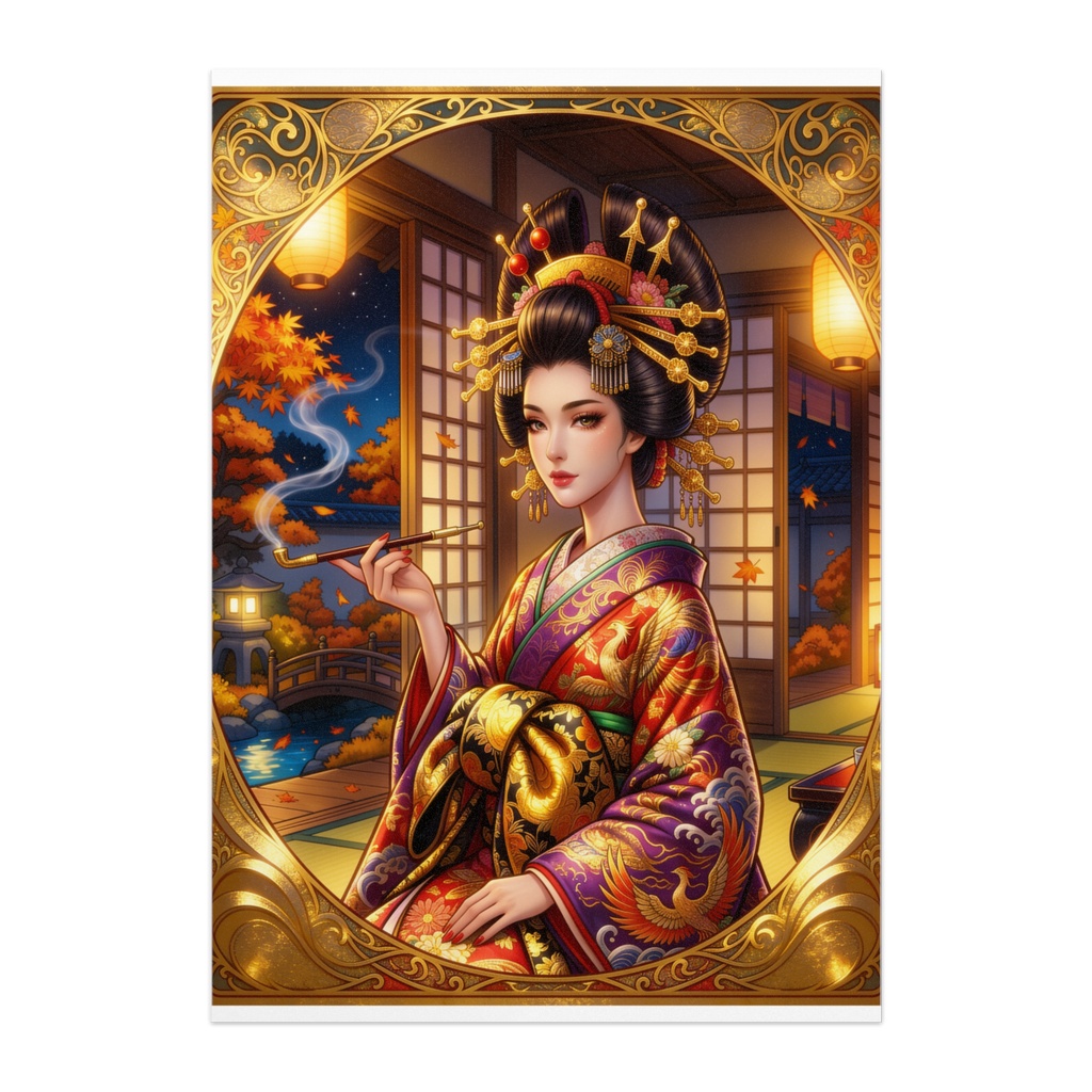 秋灯の花魁 — 金彩幻想アート