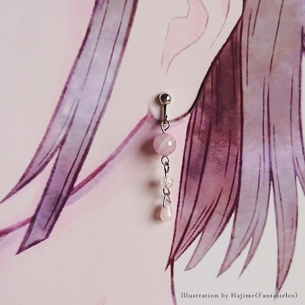 クンツァイトとクラック水晶のイヤリング