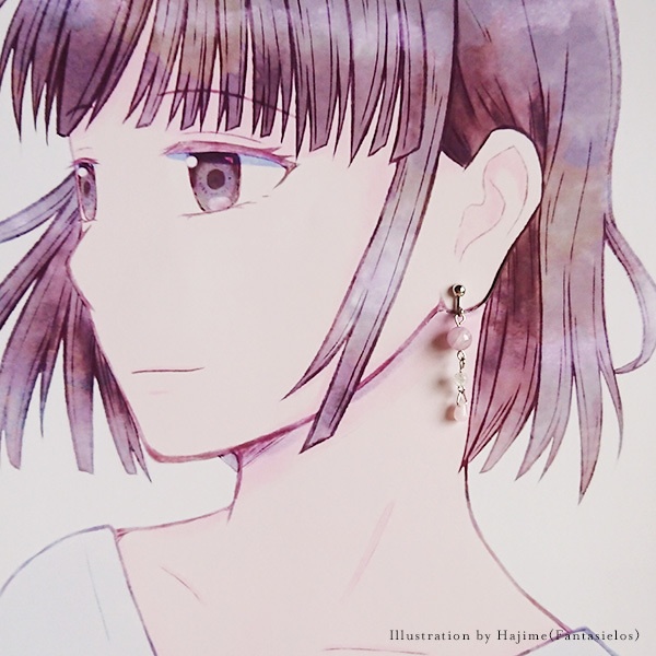 クンツァイトとクラック水晶のイヤリング