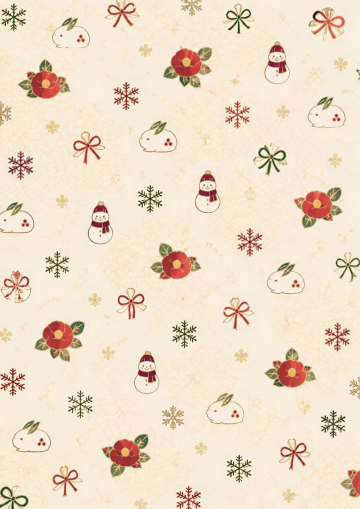 椿と雪うさぎの和風クリスマス