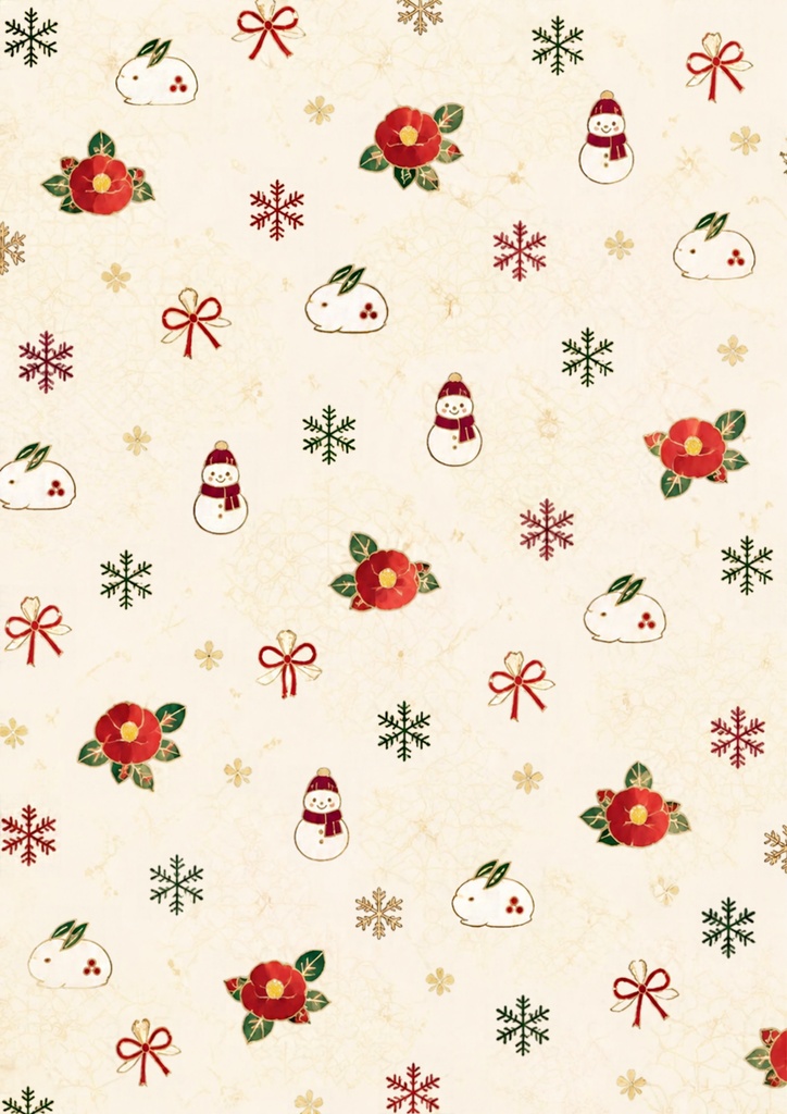 椿と雪うさぎの和風クリスマス