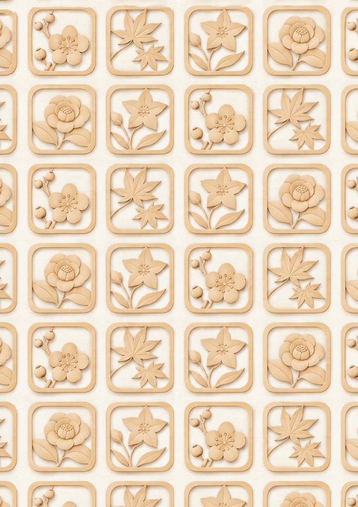 四季を彩る檜の小窓|花と葉のデジタルペーパー
