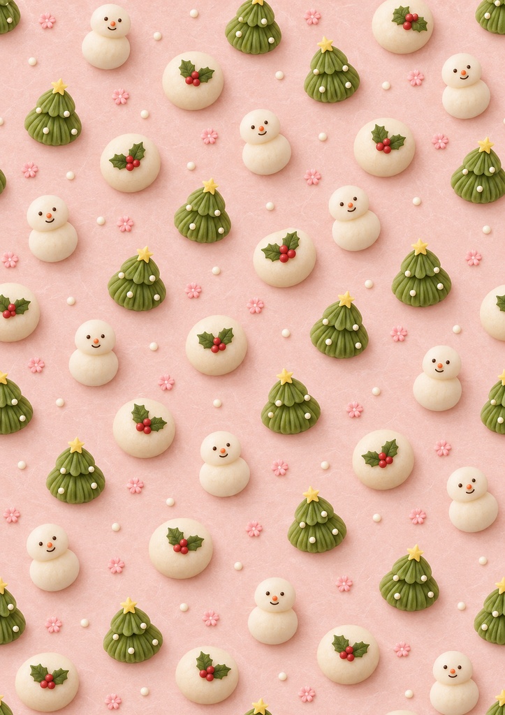 練り切りツリーと雪だるまの和菓子クリスマス デジタルペーパー