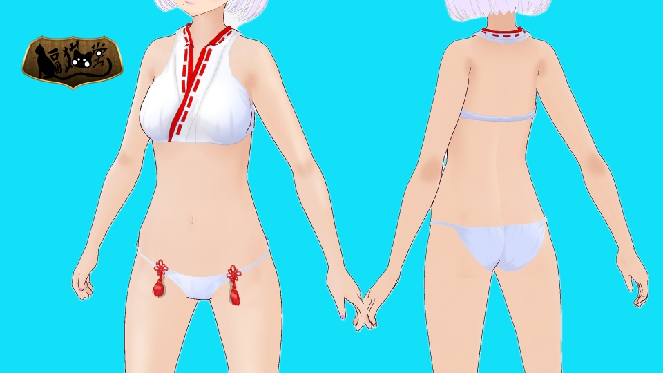【VRoid用】巫女衣装風ビキニ+ウサ耳パーカー