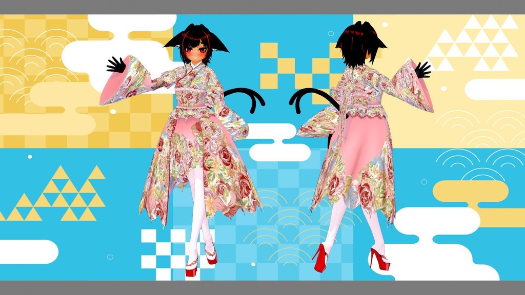 【Free/無料版】【VRoid用】着物ドレス|Kimono dress