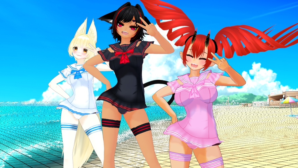 【Free/無料配布有】【VRoid用】セーラー水着