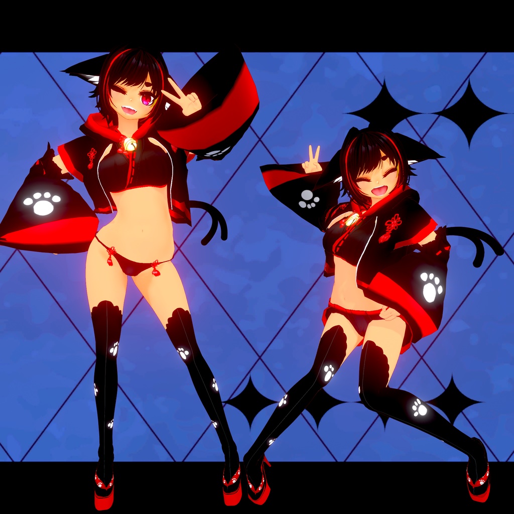 【VRoid用】巫女パーカー[黒にゃんこ]/Miko hoodie [black cat]