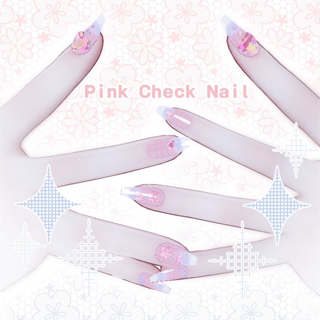 Sio[しお] Pink Check Nail