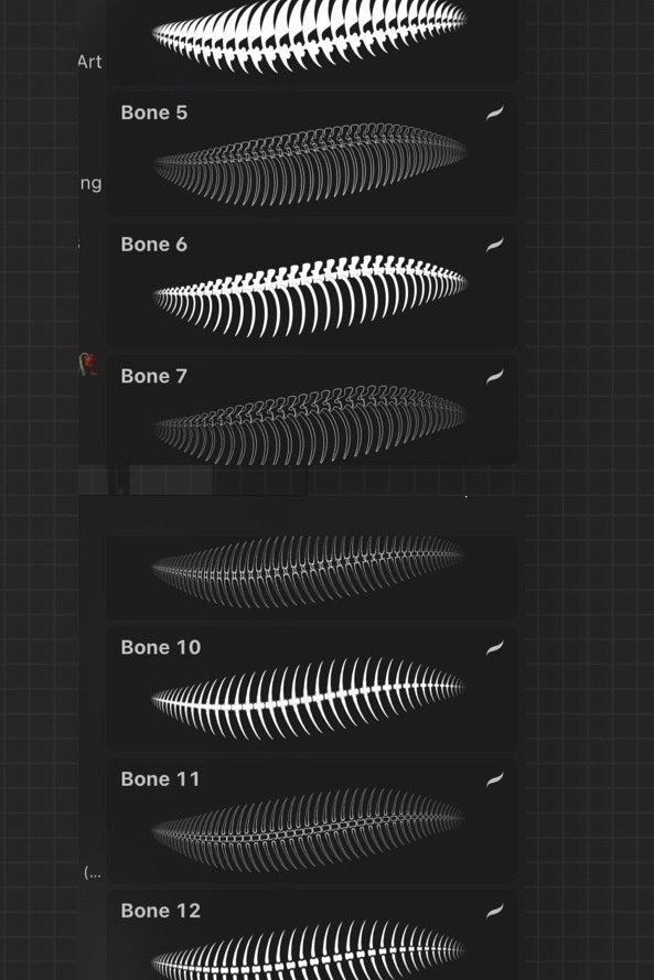 【白鴉】procreate 骨頭/脊椎/肋骨原創筆刷|procreate オリジナル骨/脊椎/肋骨連続ブラシ