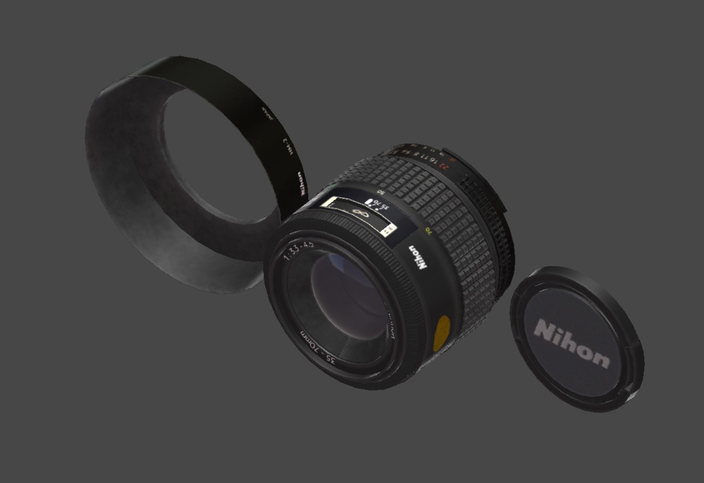3Dモデル「Nihon Al AF Nihhor 35-70mm F3.3-4.5S(中期)」【Unity想定】