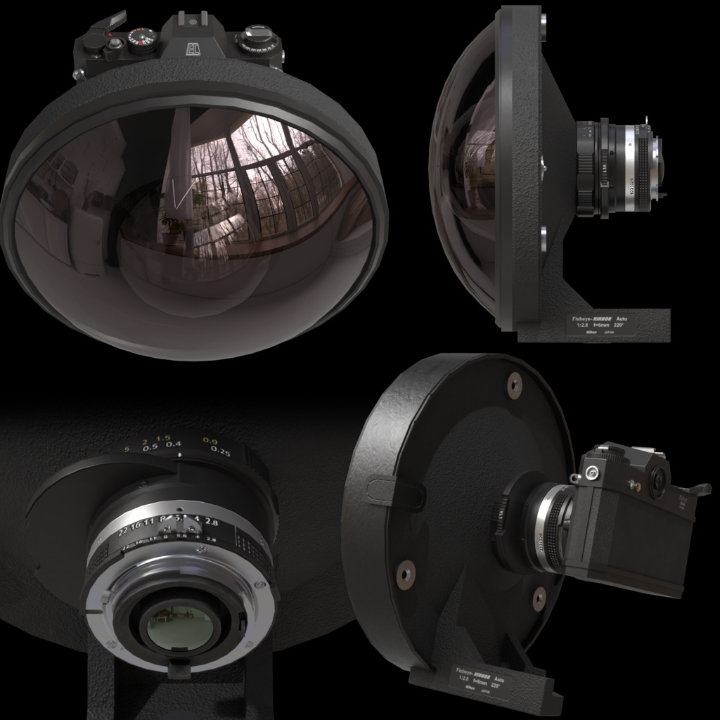 3Dモデル「"Al Fisheye-Nihhor 6mm F2.8S"+おまけフィルムカメラ」