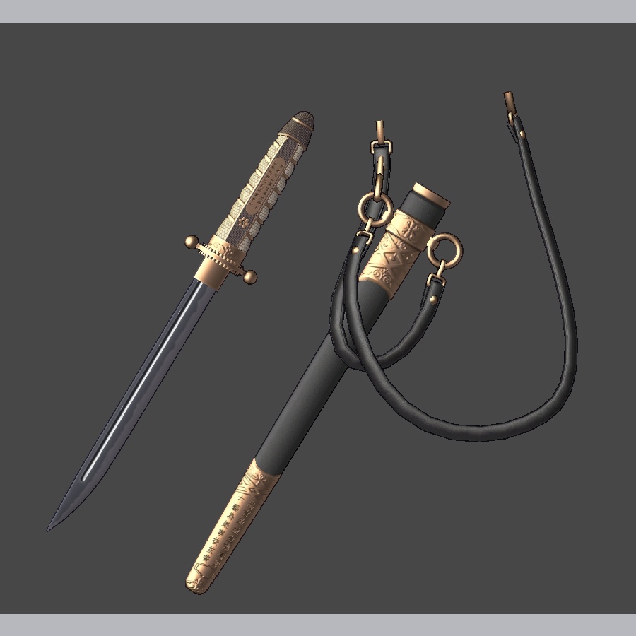 3Dモデル「士官用っぽい短剣&剣帯」