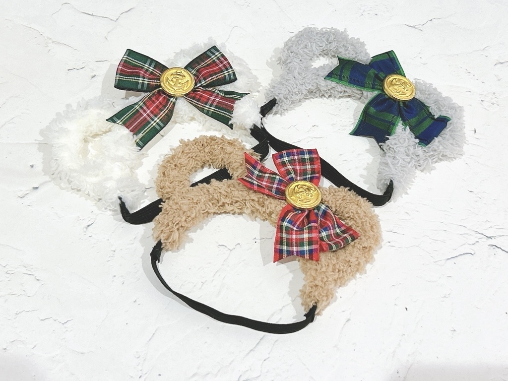 ぬい用くまみみカチューシャ(チェックリボン)