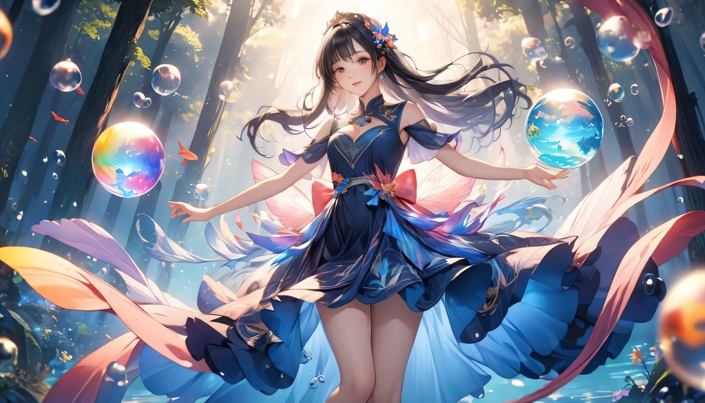 <イラスト>魚座の女神：奥深い樹林の瑞々しい光の中で