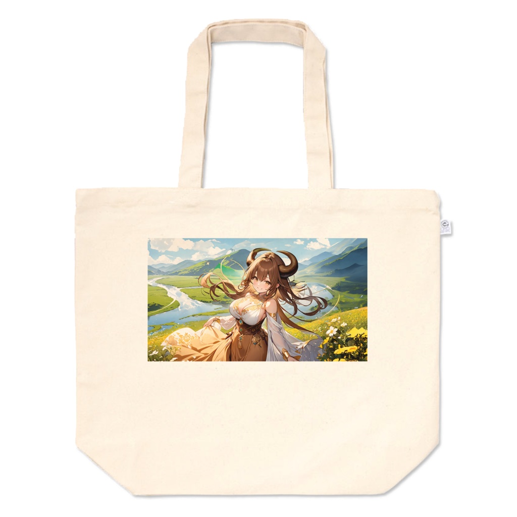 <トートバッグ>牡牛座の女神：川のせせらぎを遠くに花に囲まれて