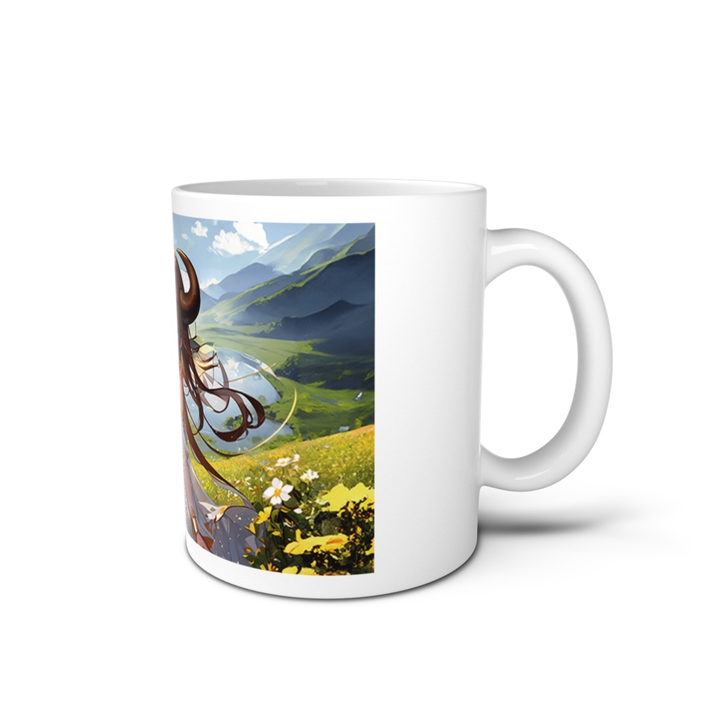 <マグカップ>牡牛座の女神:川のせせらぎを遠くに花に囲まれて