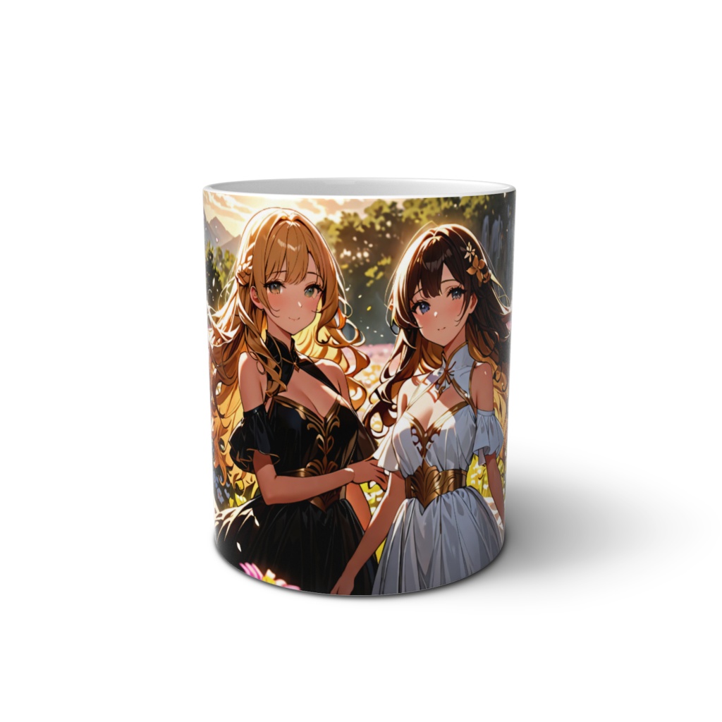 <マグカップ>双子座の女神：夕暮れ迫る山間の花畑にて