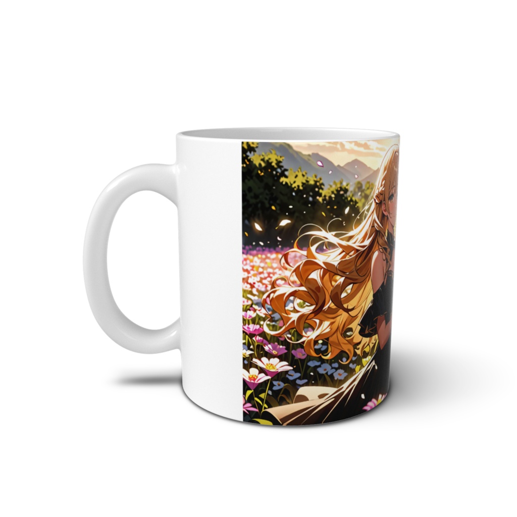 <マグカップ>双子座の女神:夕暮れ迫る山間の花畑にて