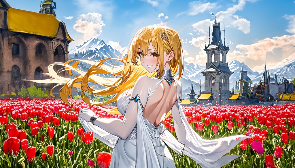 <イラスト>天秤座の女神：チューリップ畑で私を見つけて