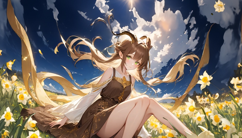 【12星座コレクション】◯◯座の女神｜癒しのヒーリングアートVol.01：朝日がのぼる水仙の丘