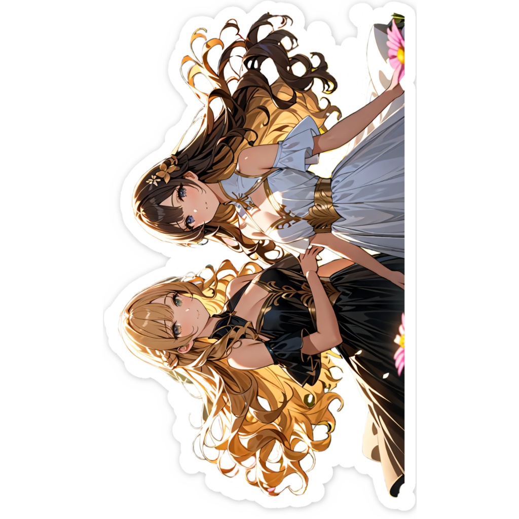 <スマホステッカー>双子座の女神:夕暮れ迫る山間の花畑にて