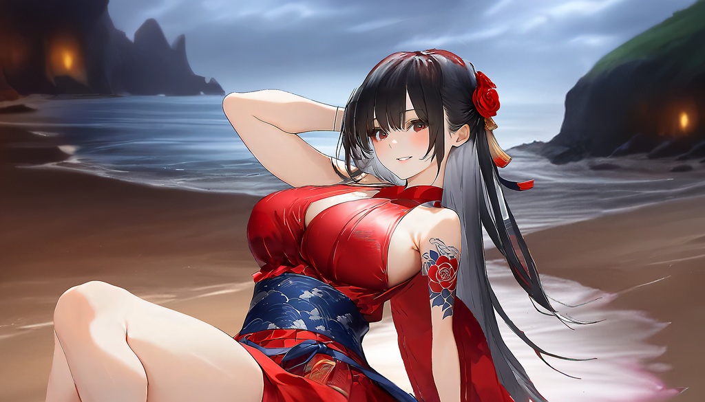 <イラスト>蠍座の女神：ふたりだけの秘密の砂浜