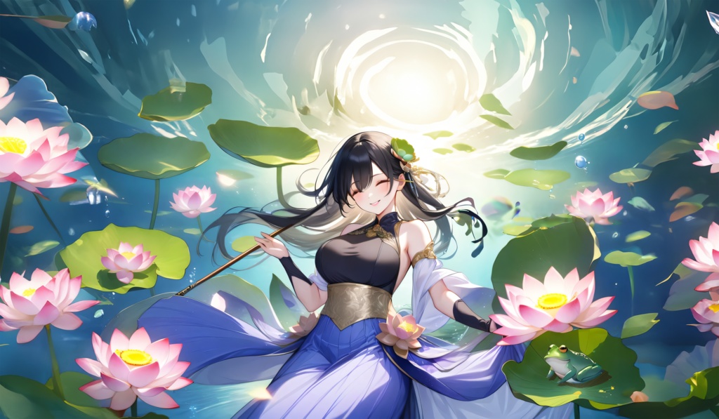 <イラスト>魚座の女神：蓮の上の世界で微笑みを