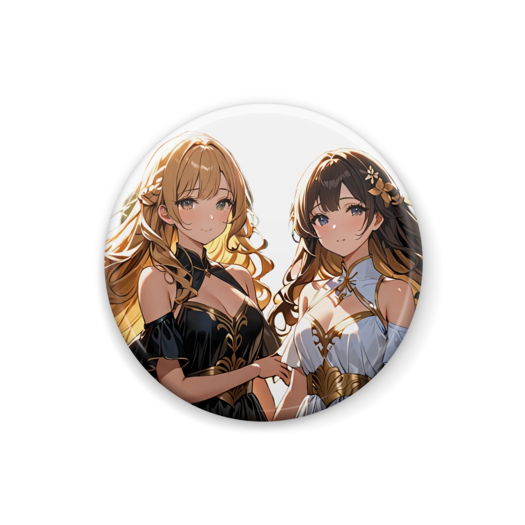 <缶バッジ>双子座の女神：夕暮れ迫る山間の花畑にて