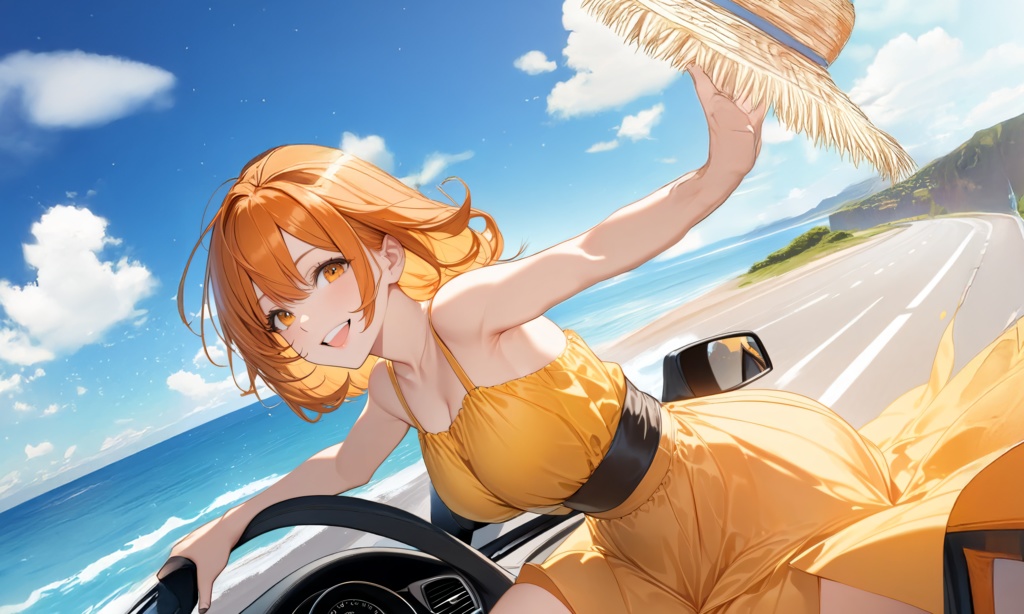 <イラスト>射手座の女神：ドライブでご機嫌な夏の海へ