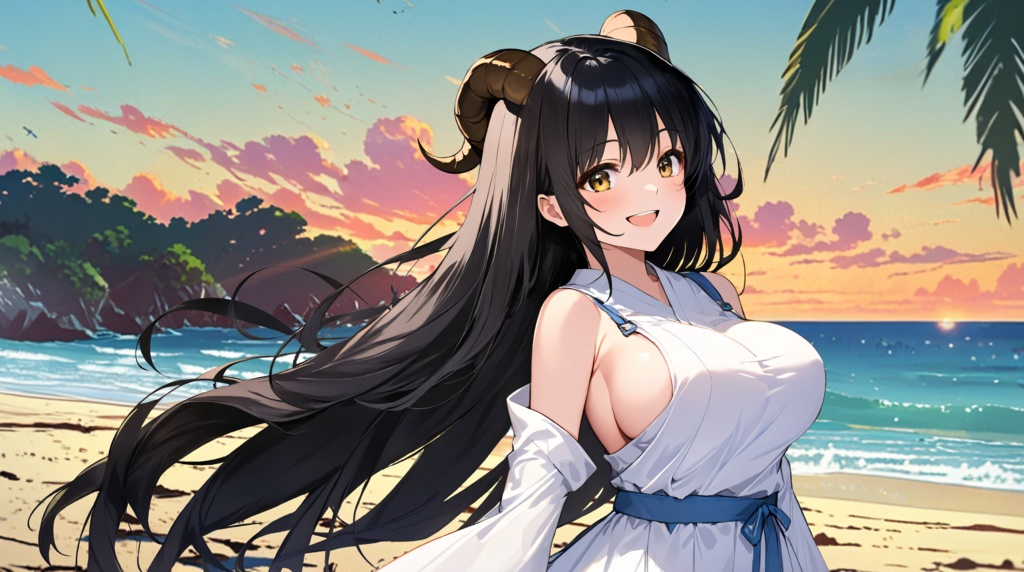 <イラスト>牡羊座の女神：夕凪とともに夏が終わる