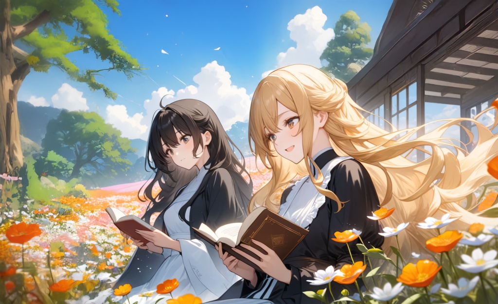 <イラスト>双子座の女神：小春日和の中で読書の時間です