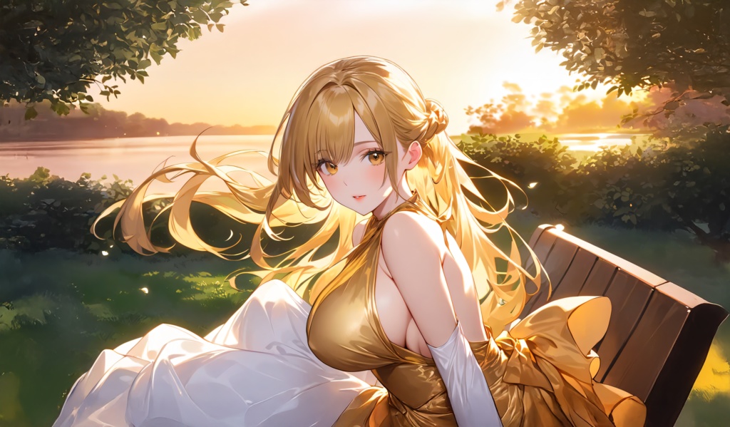 <イラスト>獅子座の女神：枯れ葉舞う公園のベンチで待つ君は