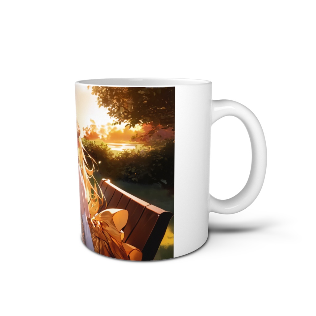 <マグカップ>獅子座の女神:枯れ葉舞う公園のベンチで待つ君は