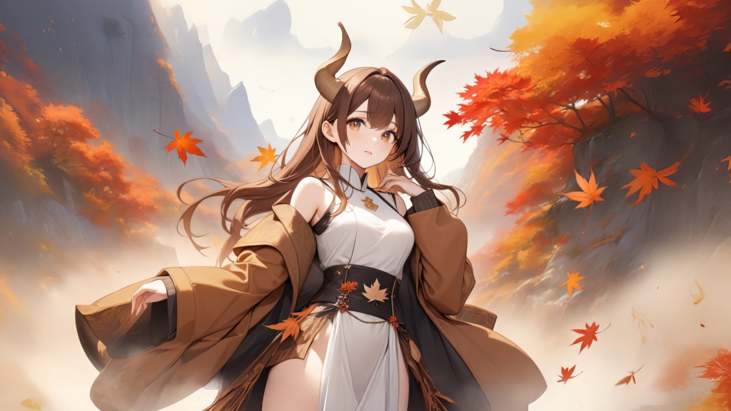 <イラスト>山羊座の女神：秋風の山に楓が降れば