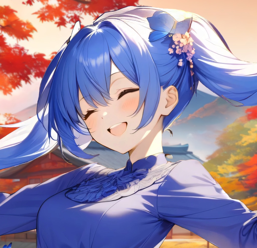 <イラスト>魚座の女神：秋に舞う蝶がほほえむ夕暮れ