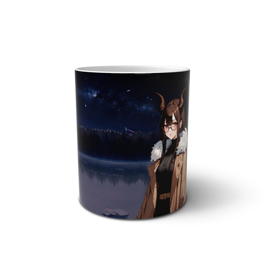 <マグカップ>山羊座の女神：冬の夜空と湖上に積もる思い
