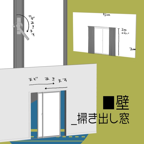【クリスタ用】壁・床・天井5種セット【3D素材】