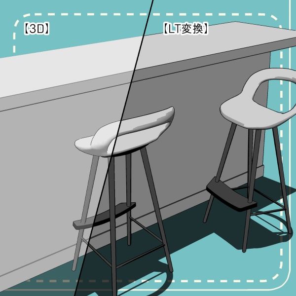【クリスタ用】カウンターテーブル_ハイスツール【3D素材】