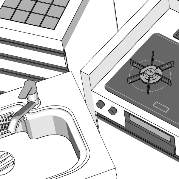 【クリスタ用】キッチン【3D素材】