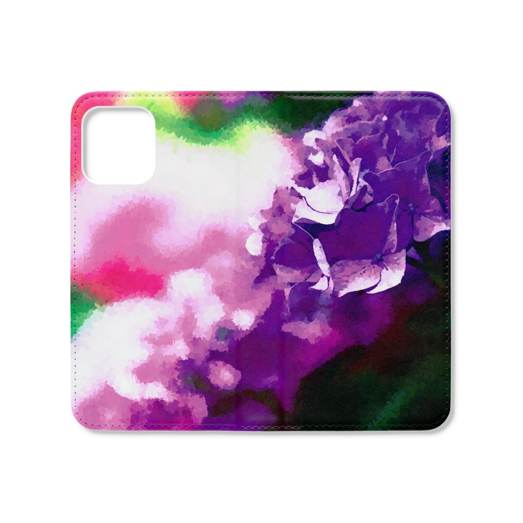 紫陽花 手帳型iPhoneケース(ベルトなし)